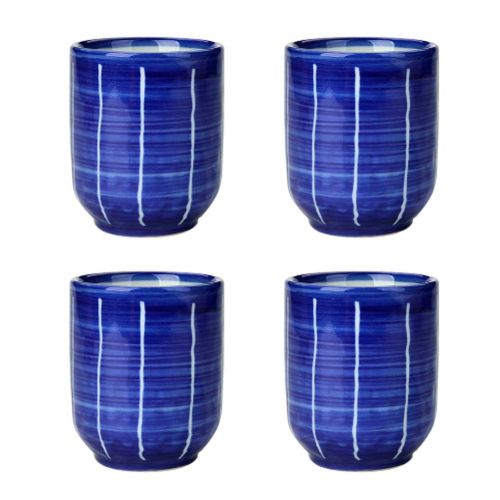 4Pcs Japanese Style Blue Ceramic Teacups Small Straight Wine Cups 150ML