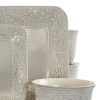 Ivory Lotus 16 Piece Square Stoneware Dinnerware Set