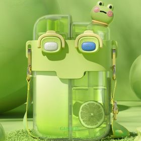 Cartoon Animal Decor Kawaii Water Bottle With Straw & Lips; Leakproof Creative Cute Water Bottle With Adjustable Strap And Stickers For Traveling (Color: green, size: 26 OZ)