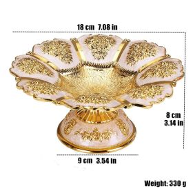 Gold Fruit Basket Flower Shape Festival Alloy Candy Food Nut Fruit High Storage Basket Wedding Home Desktop Tray Decoration (Plate Size: 7.08 inches, Color: a)